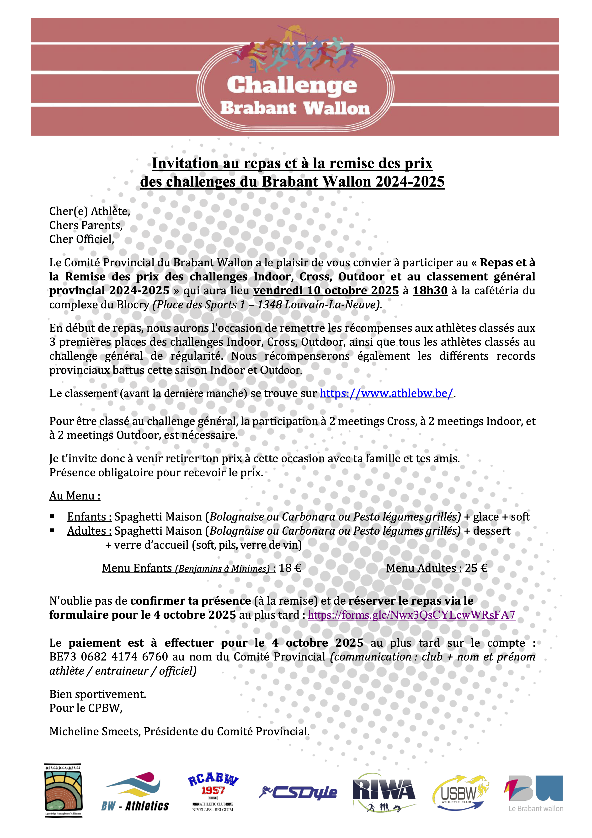 2025 INVITATION remise repas challenge Brabant Wallon